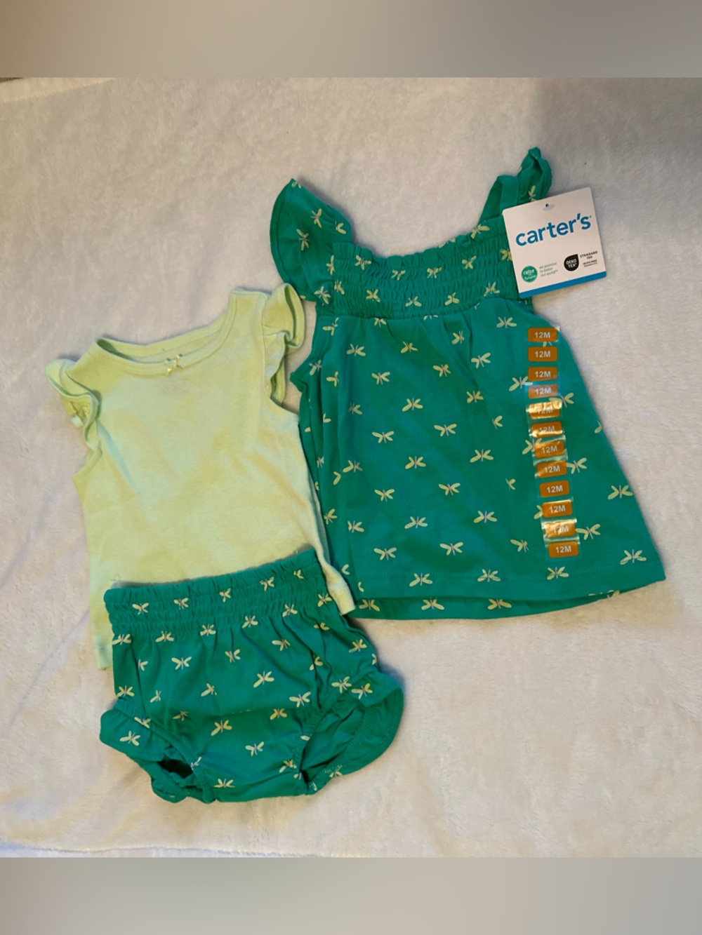 Carter's Green and Light Yellow Girls Matching Set - Tank, Dress & Shorts